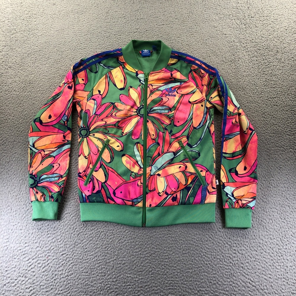 Adidas x Farm Rio Track Jacket Womens Small Green Pink Banana Tropical Stripe